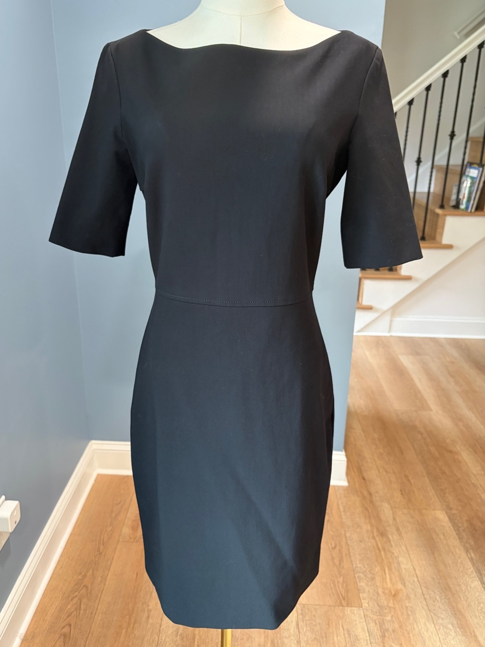 The Row Black Stretch Cotton Silk Lined Sheath Bateau Dress Size 8 Made in USA